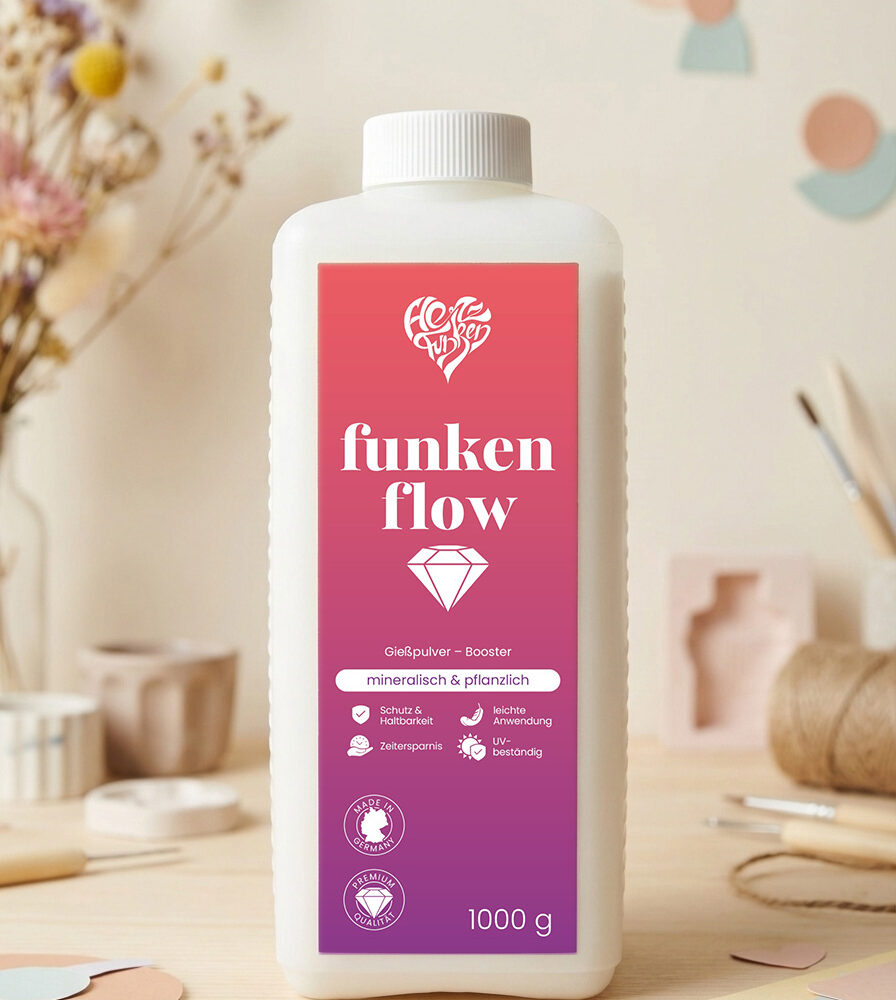 Funkenflow Gießpulver-Booster von Herzfunken für die integrierte Versiegelung von Gips und Beton.
