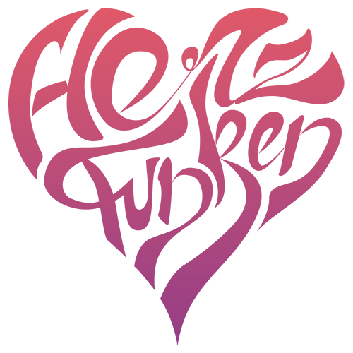 Logo von Herzfunken: Ein pinkes Herz geformt aus dem Schriftzug Herzfunken.