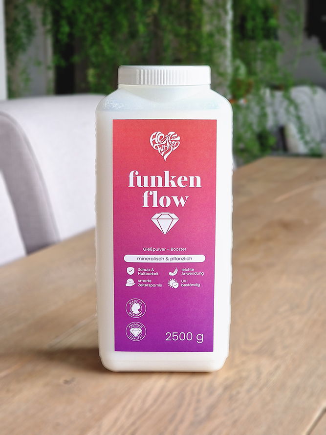 Funkenflow 2500g Großpackung von Herzfunken: Flüssiger Gießpulver-Booster für Innenschutz, glatte Oberfläche und UV-Schutz.
